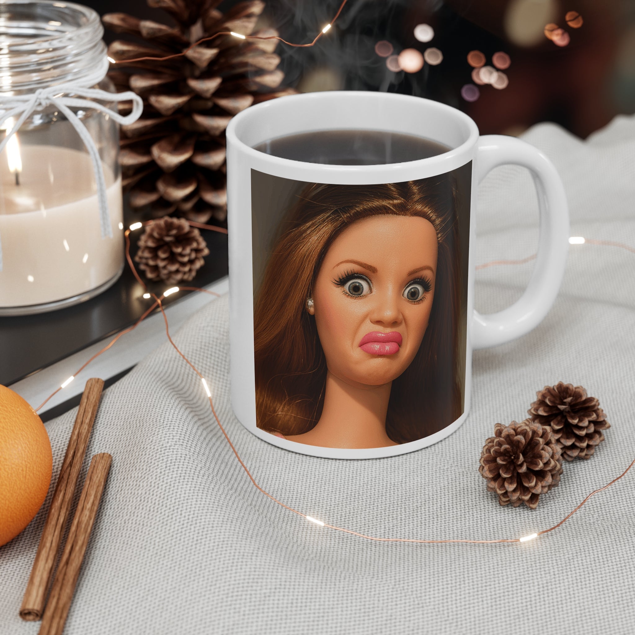 Funny Shocked Doll Face Mug