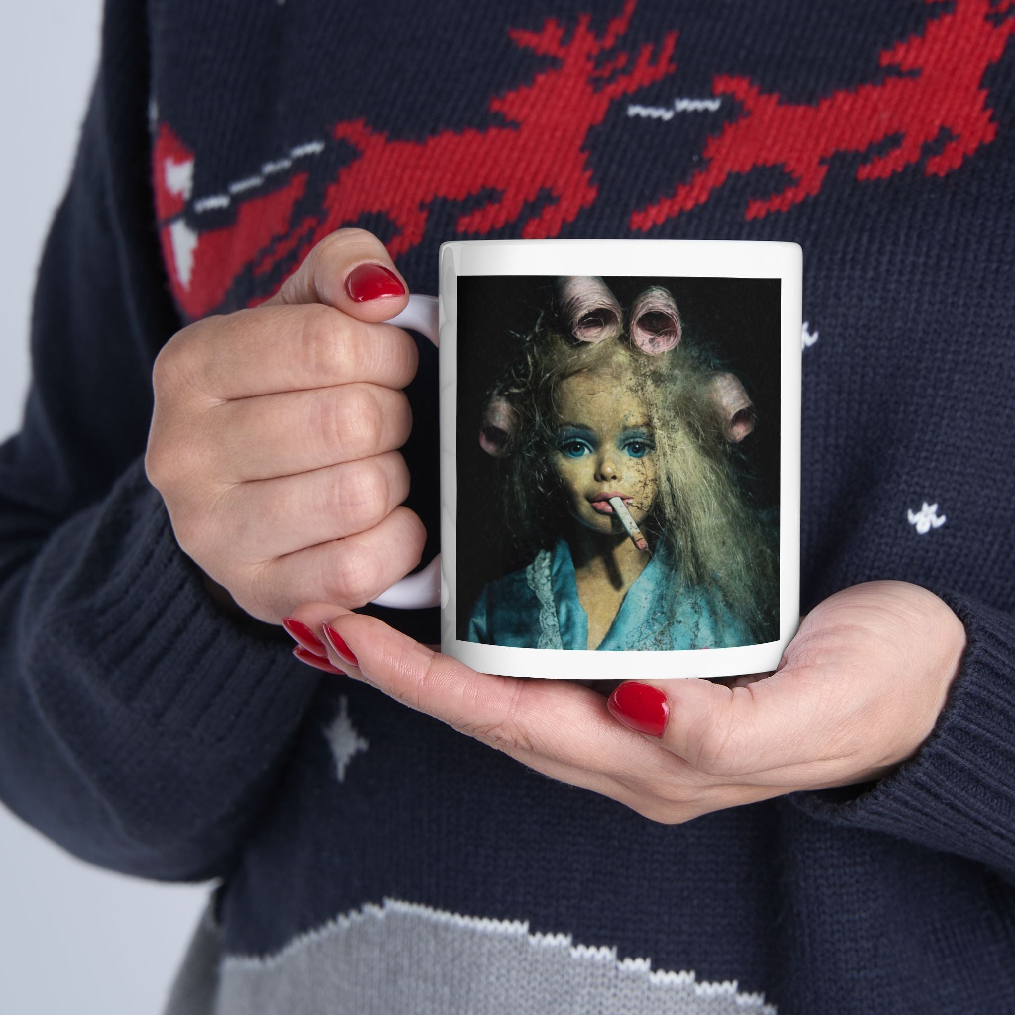 Funny Burnt Out Doll Coffee Mug