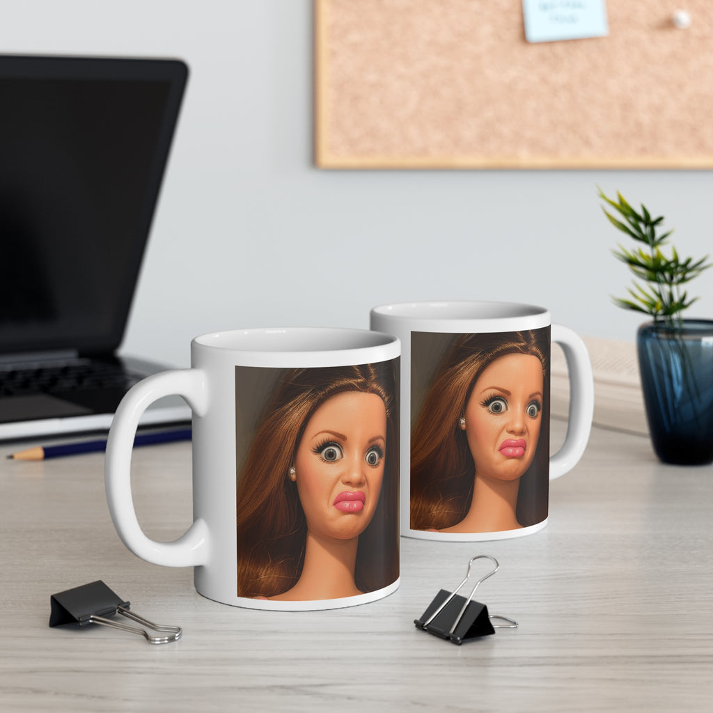 Funny Shocked Doll Face Mug
