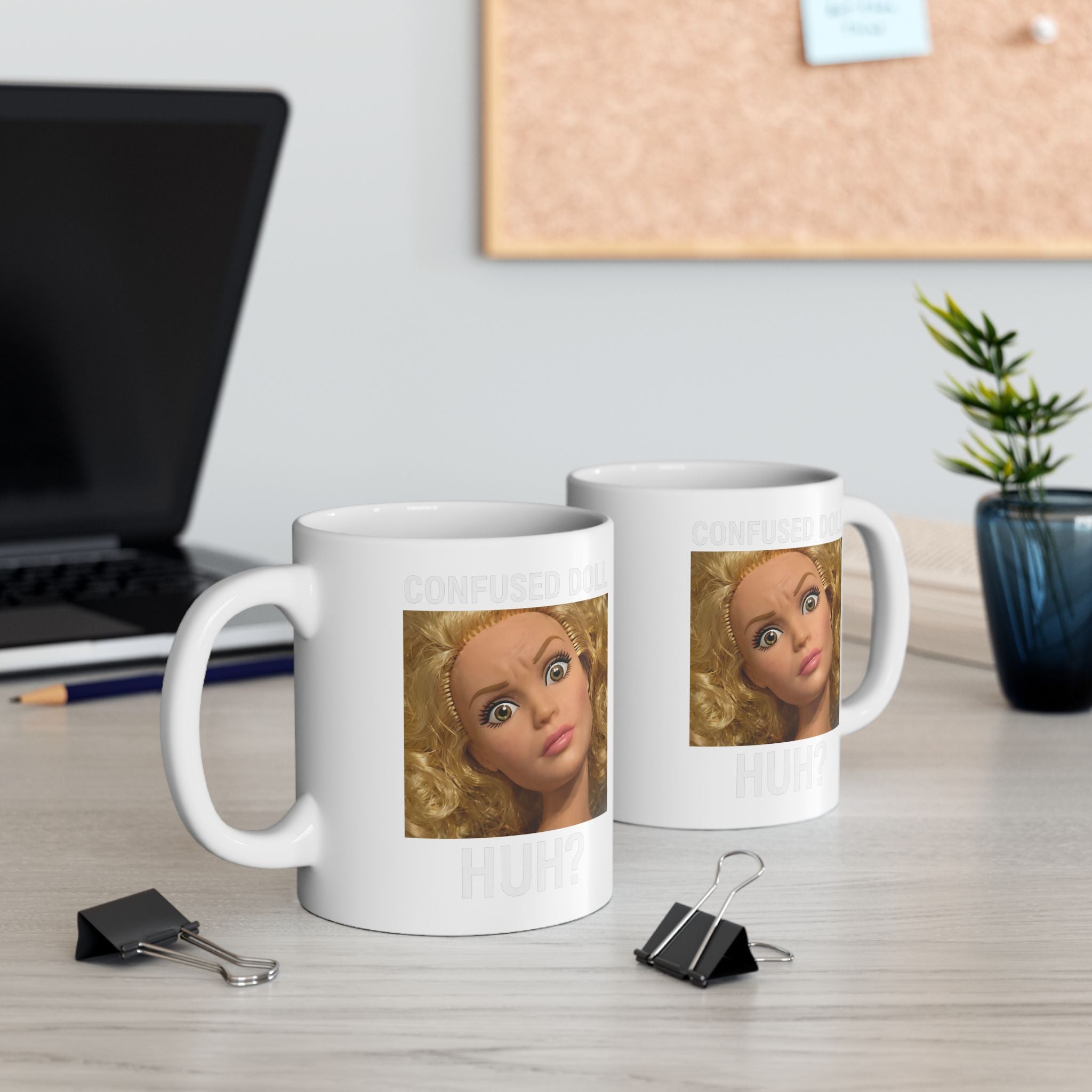 Funny Confused Doll “Huh?” Coffee Mug
