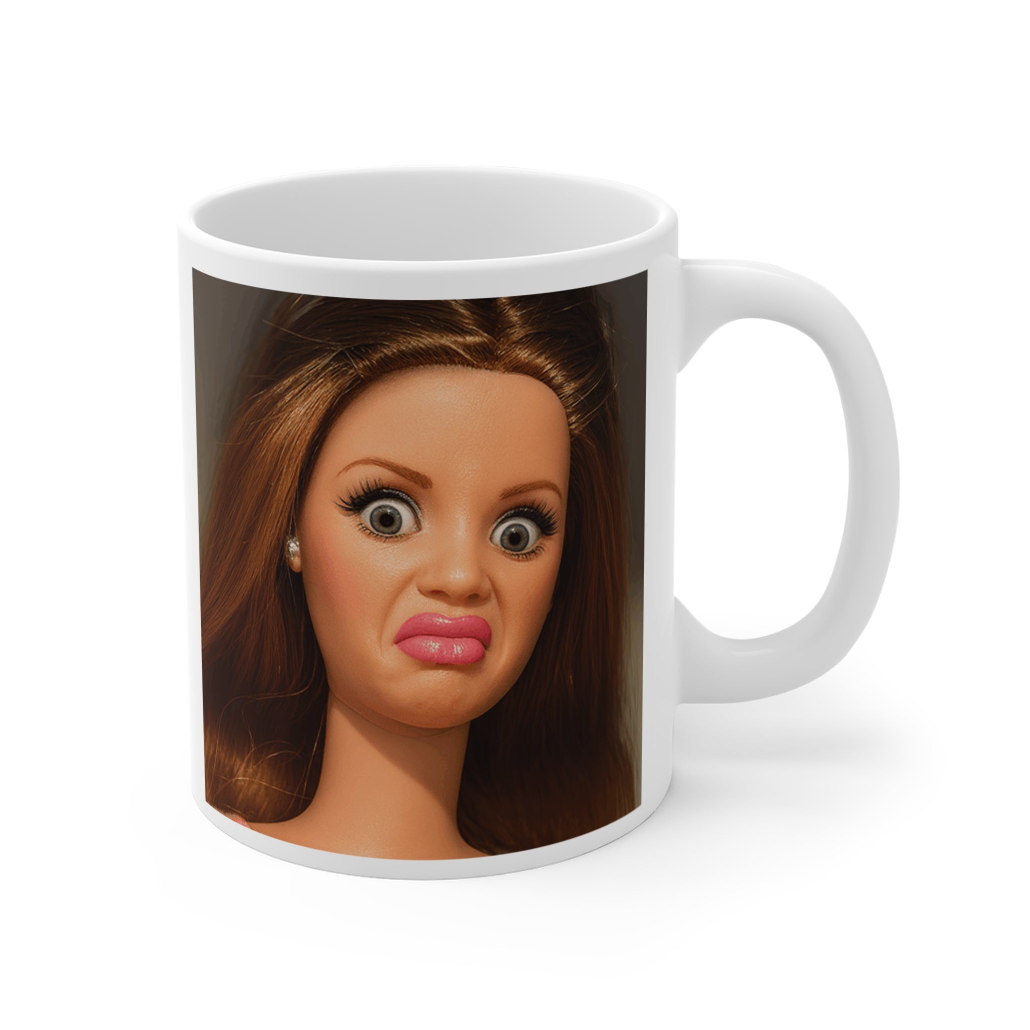 Funny Shocked Doll Face Mug