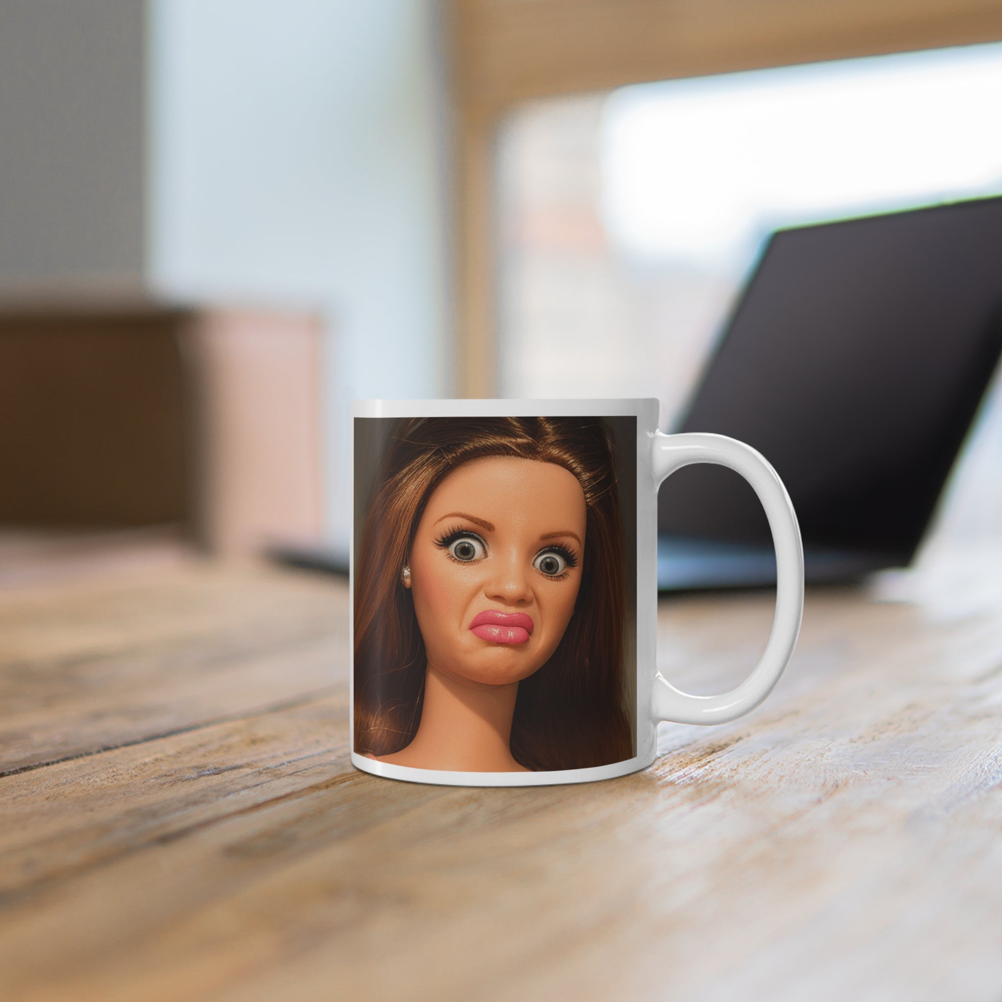 Funny Shocked Doll Face Mug