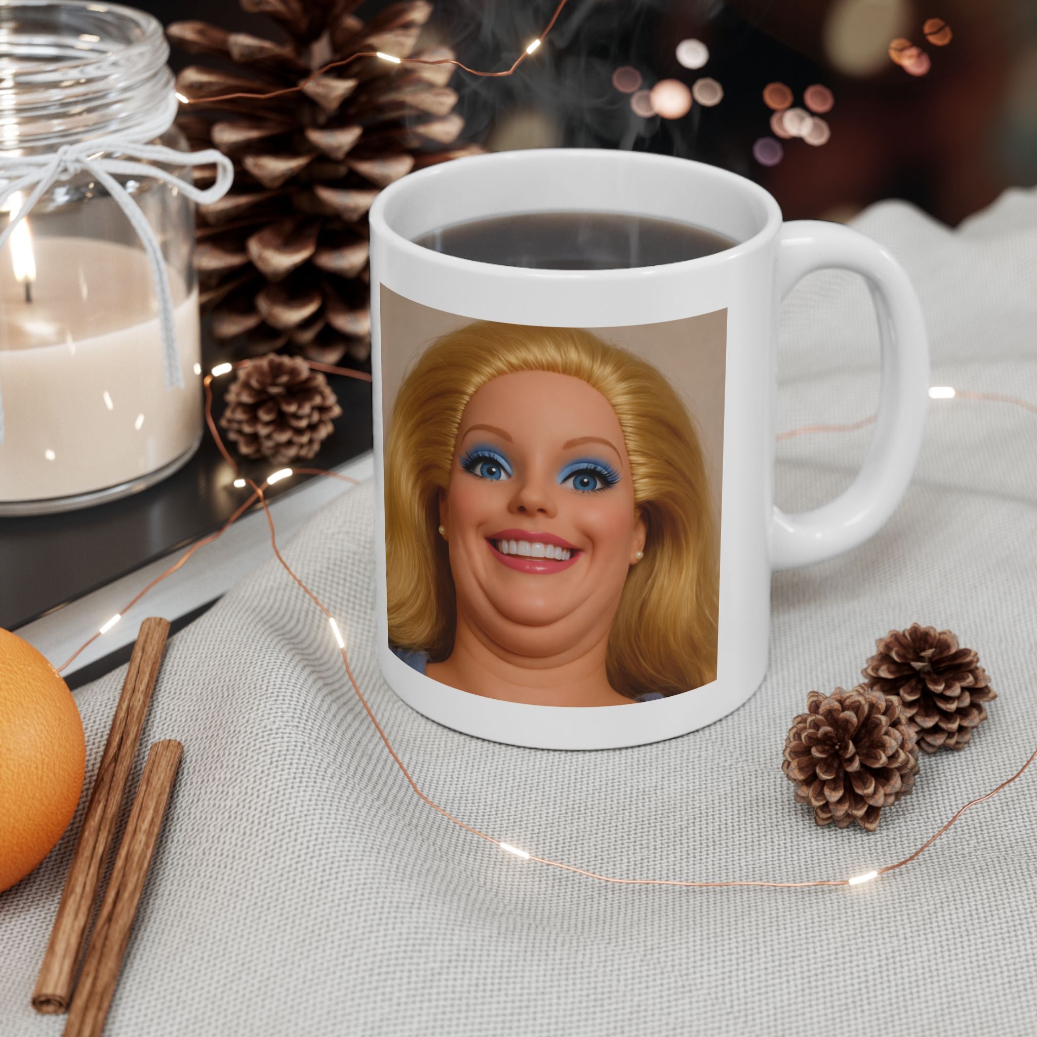 Funny Awkward Smile Doll Coffee Mug